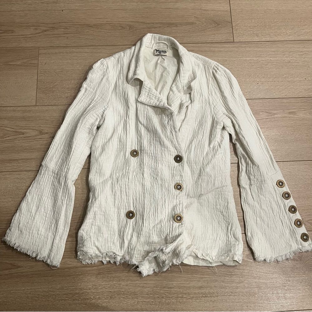 Show Me Your Mumu Gillian Jacket Ivory Double Breasted Crepe Bell Sleeve Size L